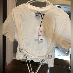 White crop top with front tie